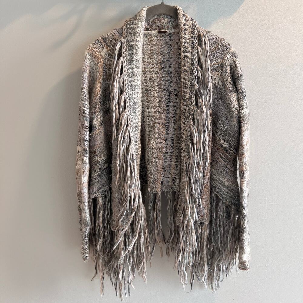 Free People Light Neutral Fringe Cardigan Sweater Size XS